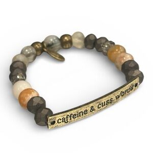 Caffeine And Cuss Words Sassy Semiprecious Stone Beaded Bracelet Bronze